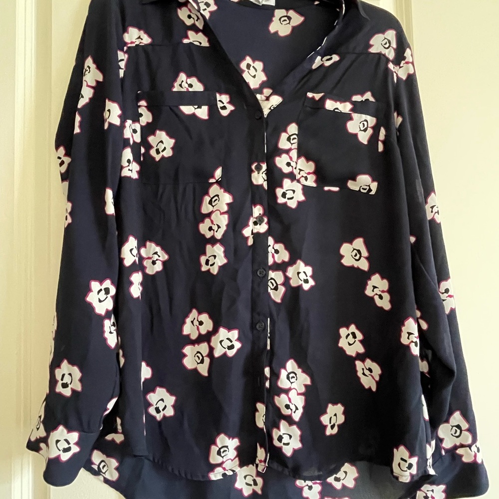 Express Blue Floral Button Down Shirt